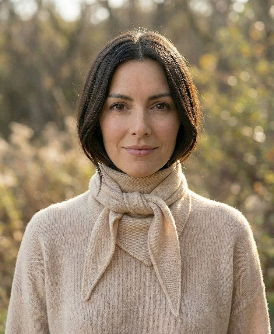 Triangel-Strickschal / Bandana aus Kaschmir - Beige