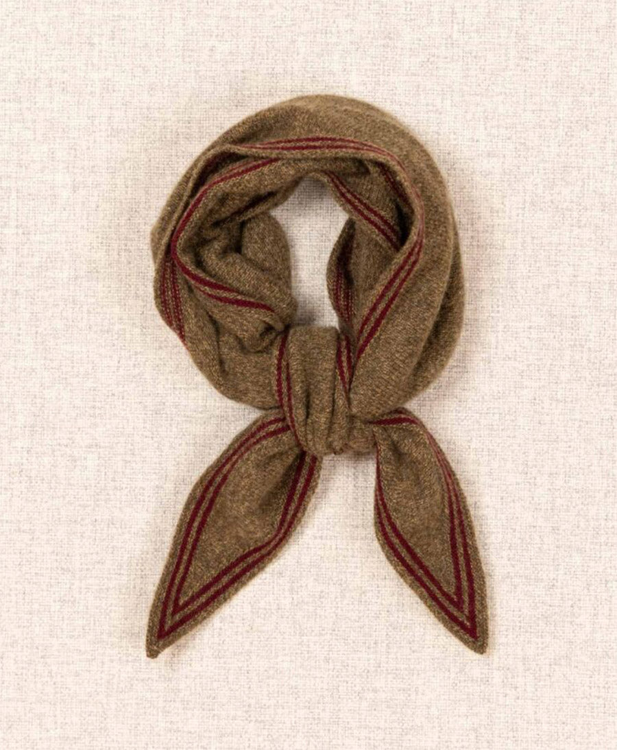 Kleiner Gestrickter Schal / Foulard aus Kaschmir - Grün / Rot