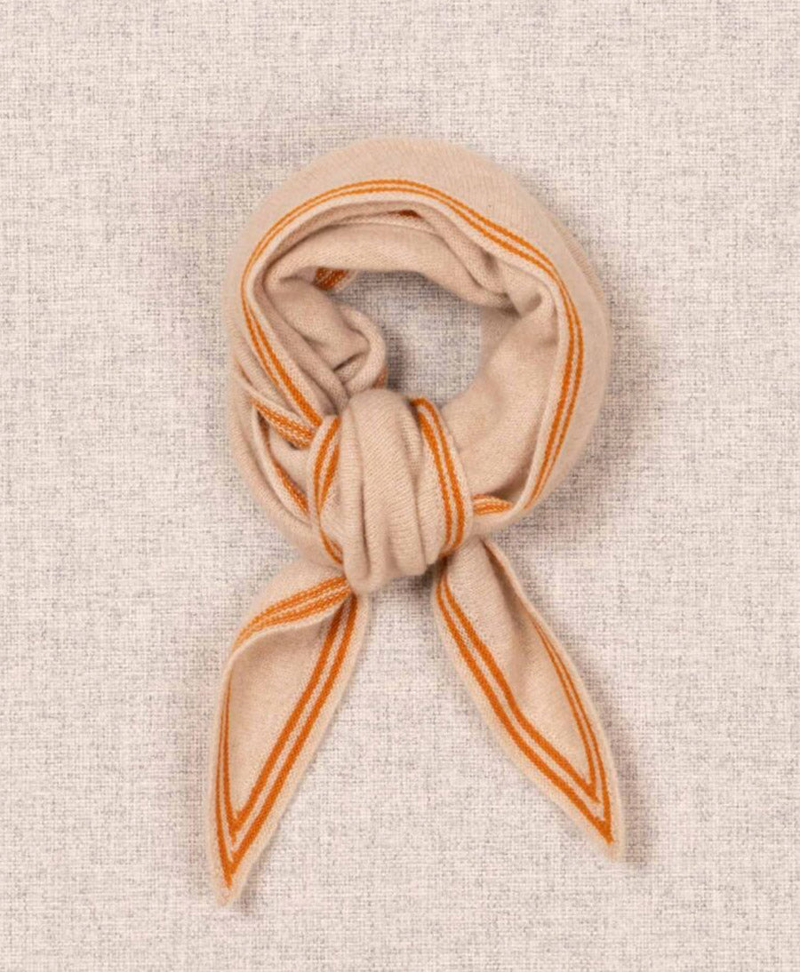 Kleiner Gestrickter Schal / Foulard aus Kaschmir - Creme / Orange