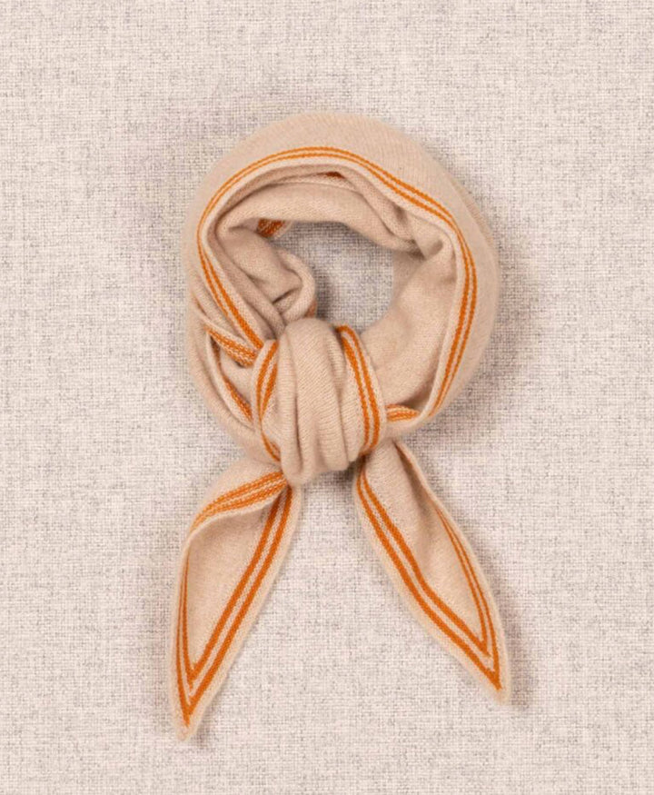 Kleiner Gestrickter Schal / Foulard aus Kaschmir - Creme / Orange