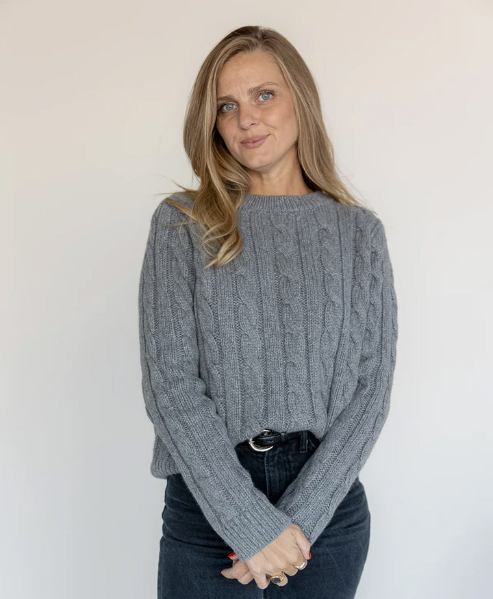 Strickpullover - Cable Knit Sweater - Kaschmir - Grau