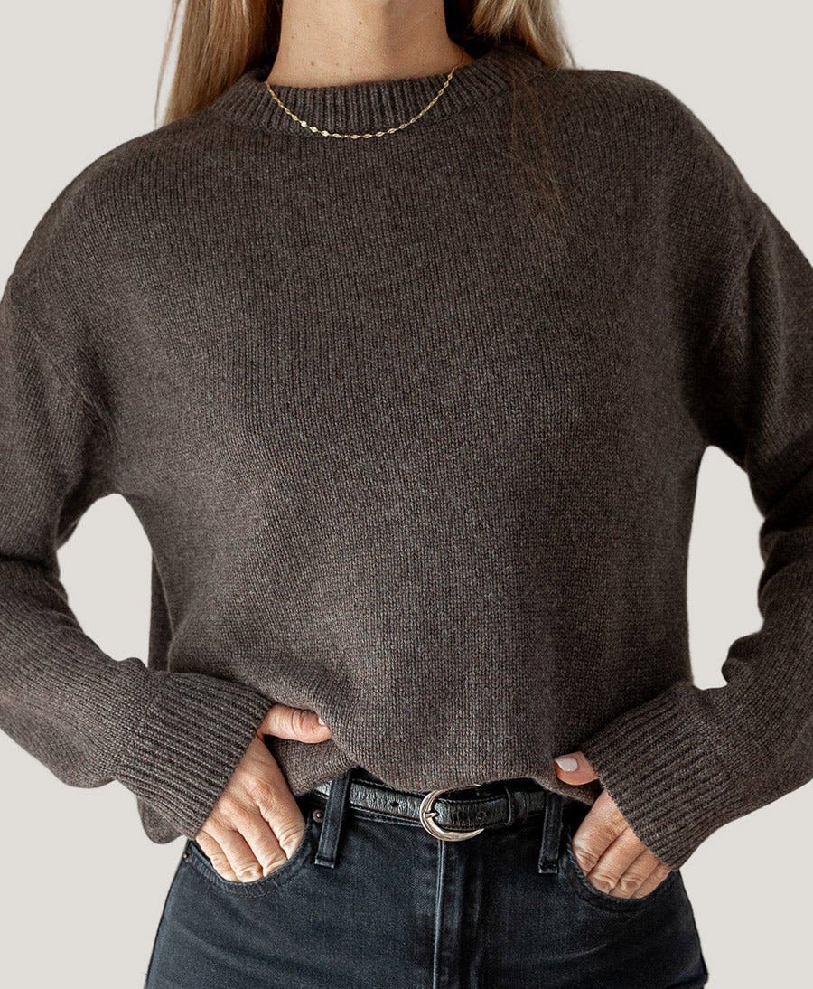 Strickpullover - Crewneck Sweater - Kaschmir/Seide - Dunkelbraun