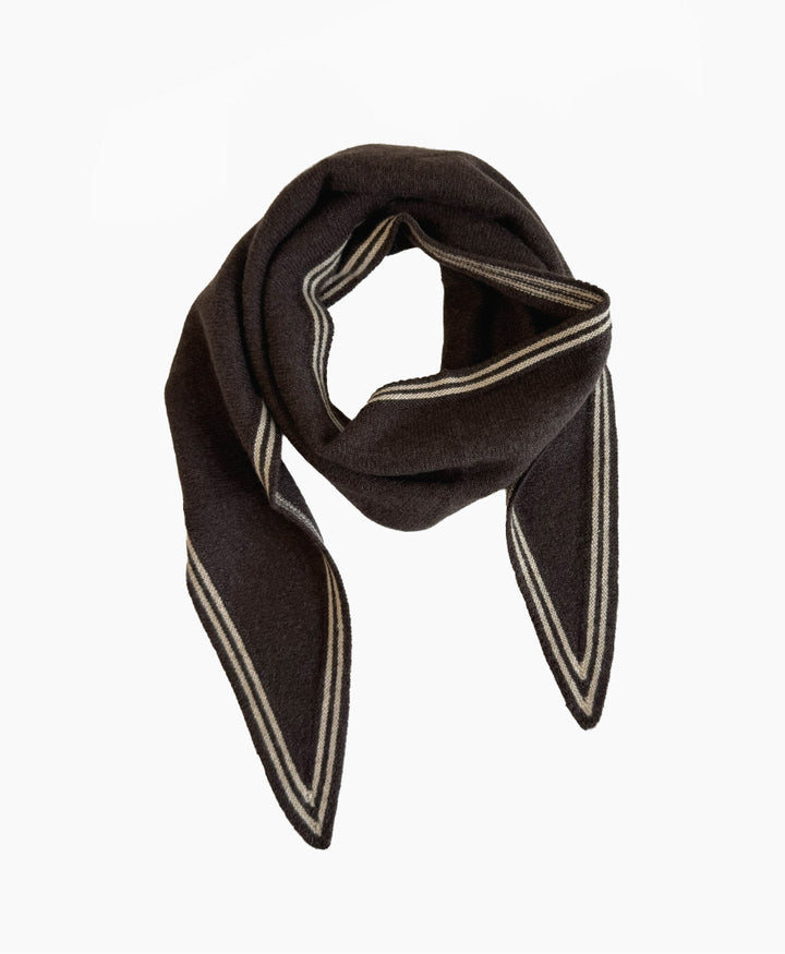 Kleiner Gestrickter Schal / Foulard aus Kaschmir - Dunkelbraun / Weiss
