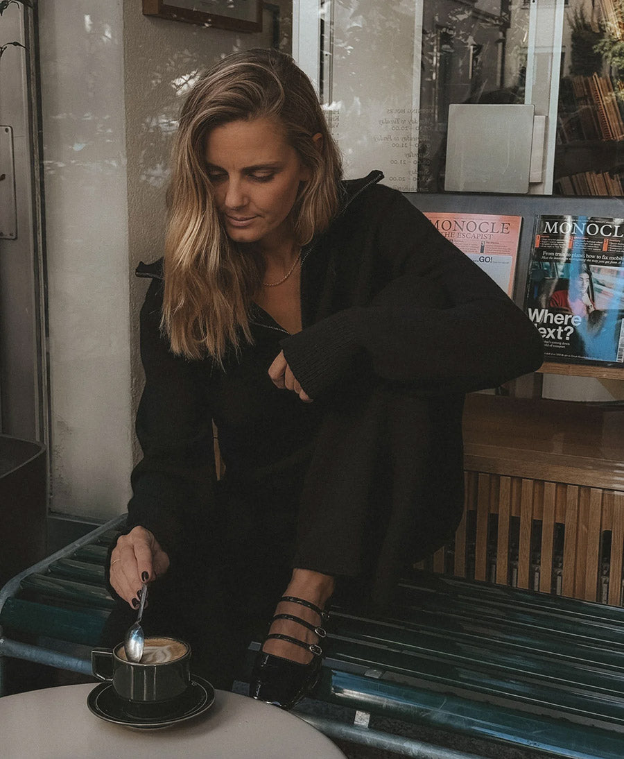 Pullover mit Reissverschluss - Half Zip Sweater - Kaschmir/Seide - Schwarz