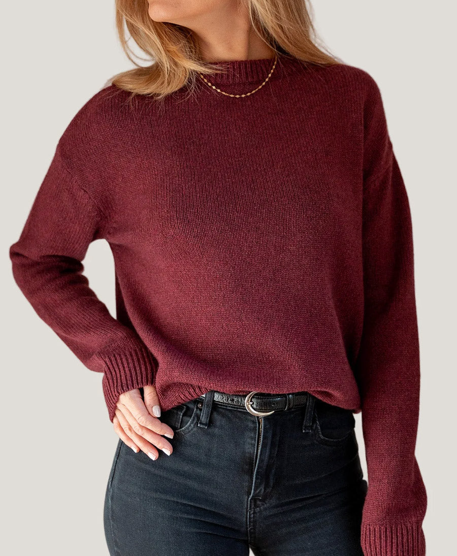 Strickpullover - Crewneck Sweater - Kaschmir/Seide - Burgundy