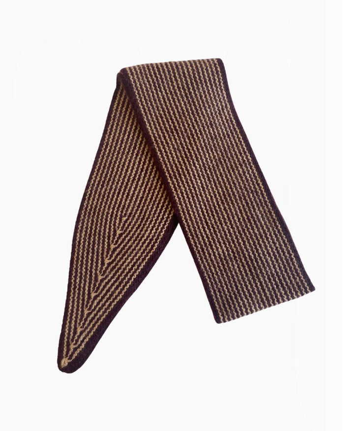 Kleiner Gestrickter Schal / Foulard aus Kaschmir - Dunkelrot / Beige gestreift - Oats & Rice - clomes
