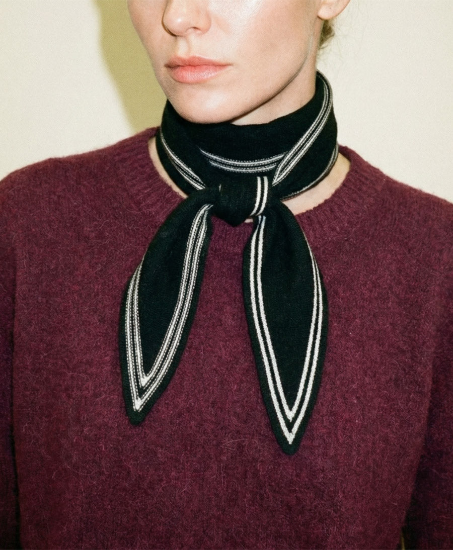 Kleiner Gestrickter Schal / Foulard aus Kaschmir - Schwarz / Weiss