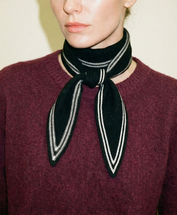 Kleiner Gestrickter Schal / Foulard aus Kaschmir - Schwarz / Weiss