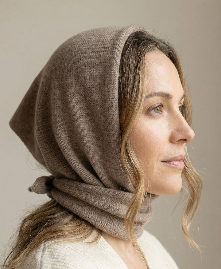 Triangel-Strickschal / Bandana aus Kaschmir - Taupe