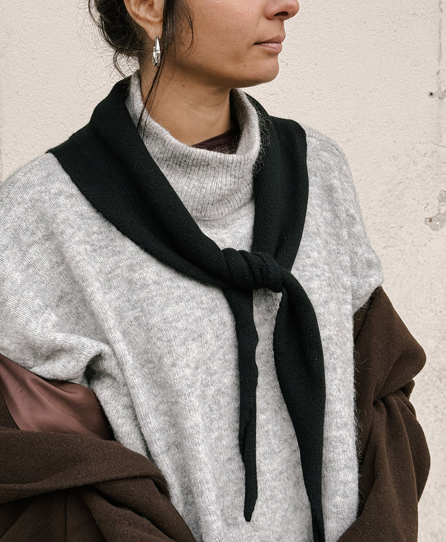Triangel-Strickschal / Bandana aus Kaschmir - Schwarz
