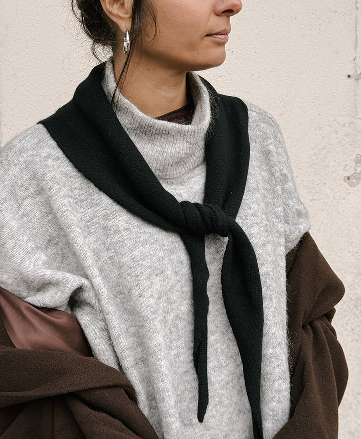 Triangel-Strickschal / Bandana aus Kaschmir - Schwarz