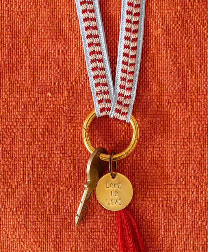 Schlüsselband vergoldeter Karabiner - Hellblau/Rot