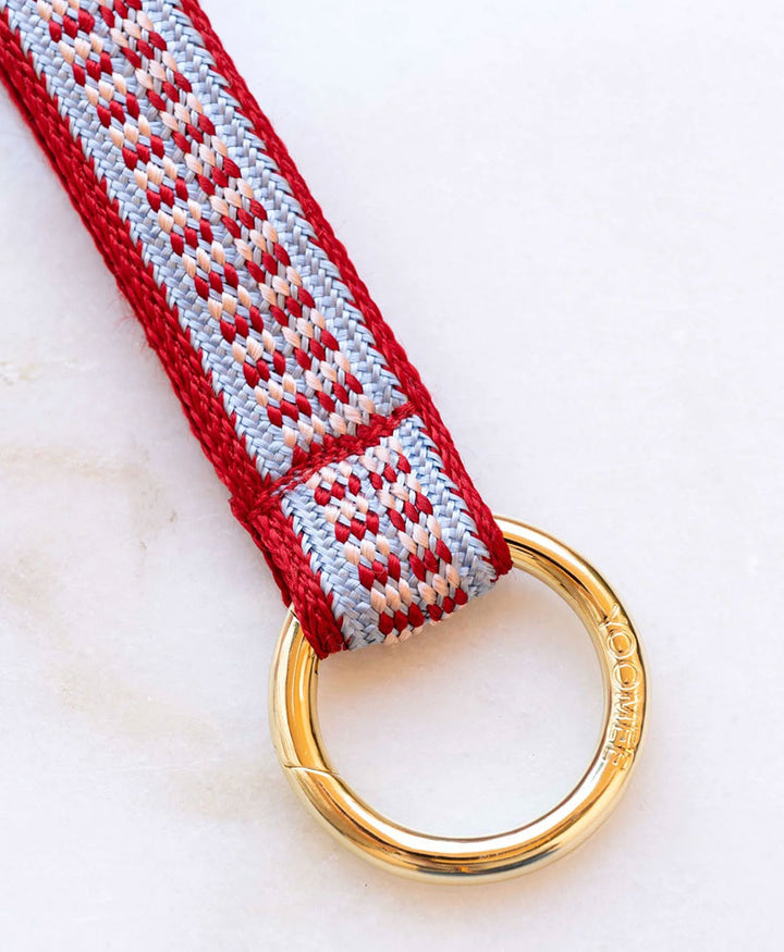 Kurzes Schlüsselband Loop mit goldigem Karabiner - Rot/Hellblau