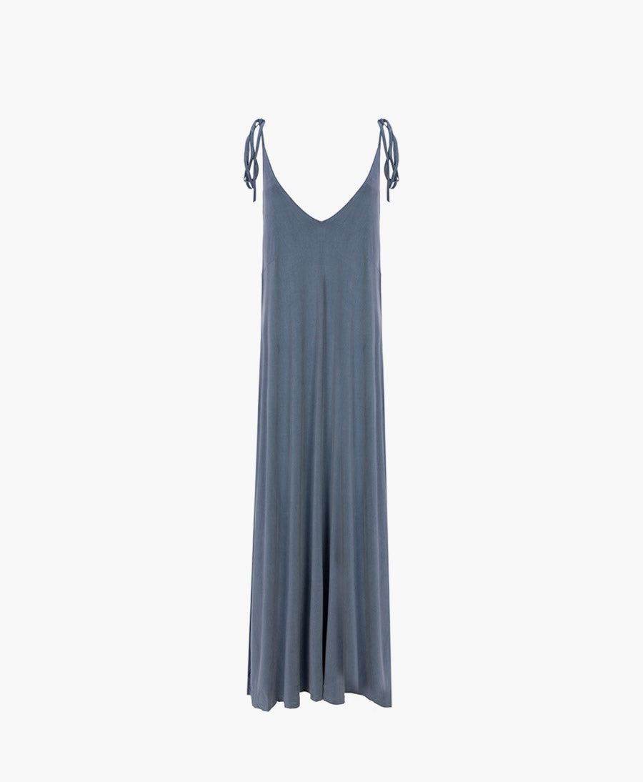 Langes Kleid aus Cupro Jersey - Blau