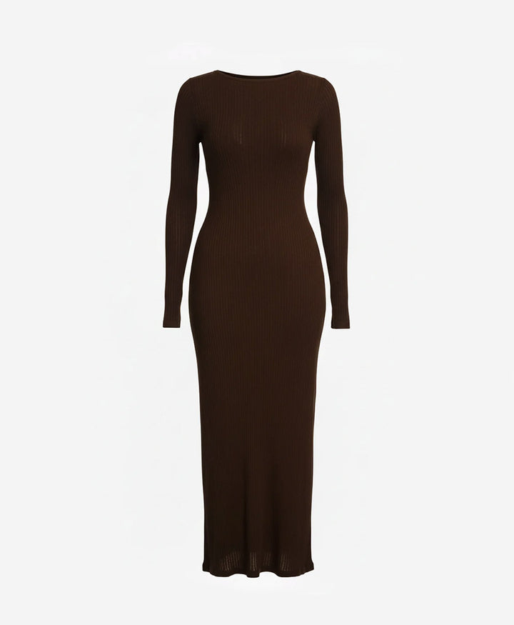 Tencel Langarm-Kleid - Braun