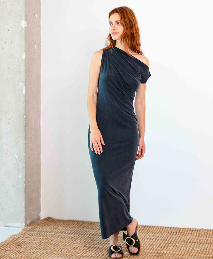 Midi Kleid / Drape Midi Dress aus Cupro Jersey - Anthrazit