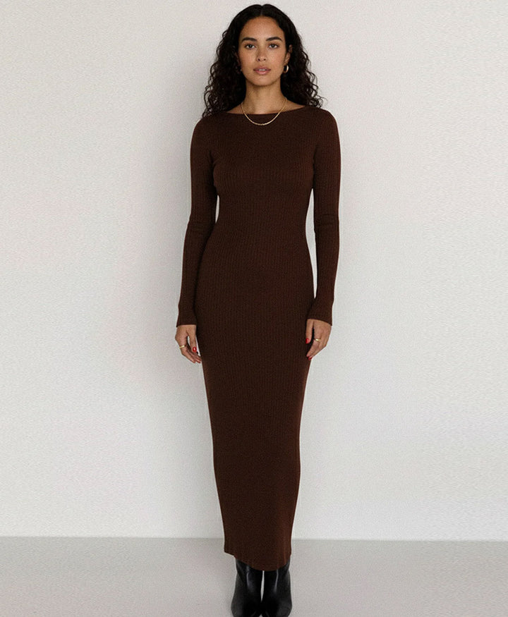 Tencel Langarm-Kleid - Braun