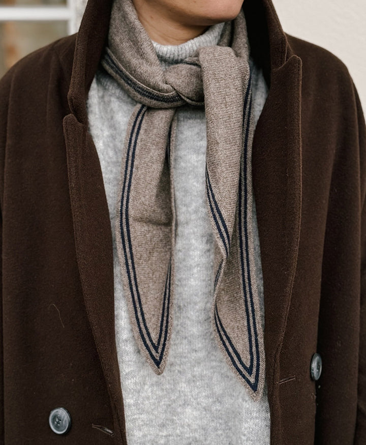 Kleiner Gestrickter Schal / Foulard aus Kaschmir - Braun / Blau