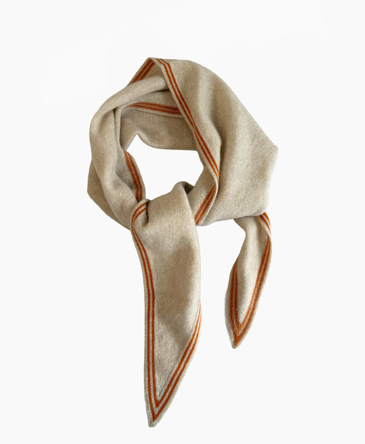 Kleiner Gestrickter Schal / Foulard aus Kaschmir - Creme / Orange