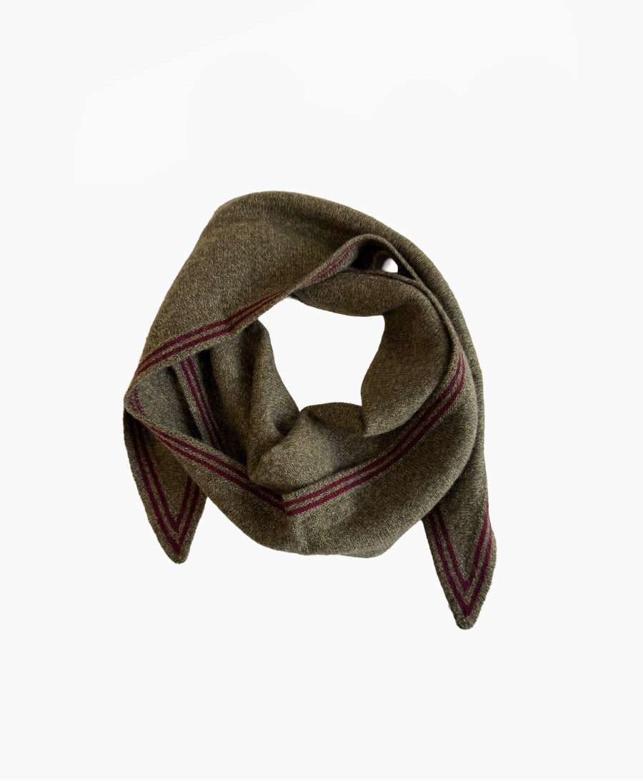 Kleiner Gestrickter Schal / Foulard aus Kaschmir - Grün / Rot