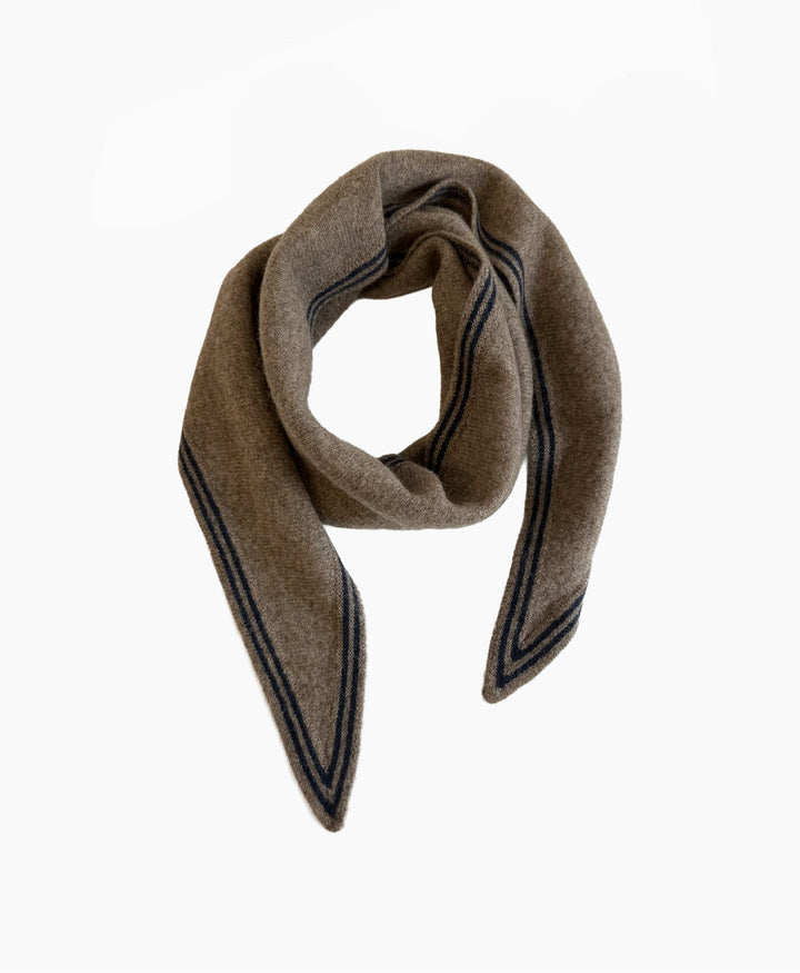 Kleiner Gestrickter Schal / Foulard aus Kaschmir - Braun / Blau