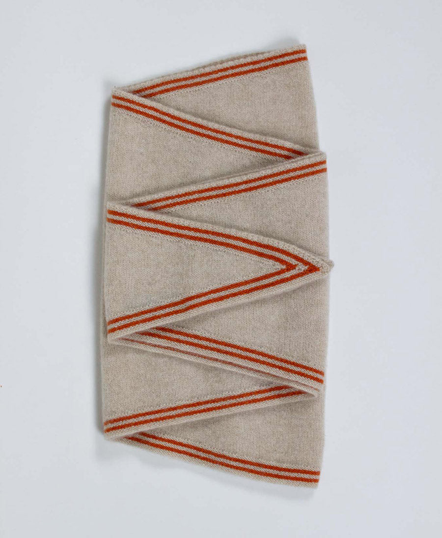 Kleiner Gestrickter Schal / Foulard aus Kaschmir - Creme / Orange