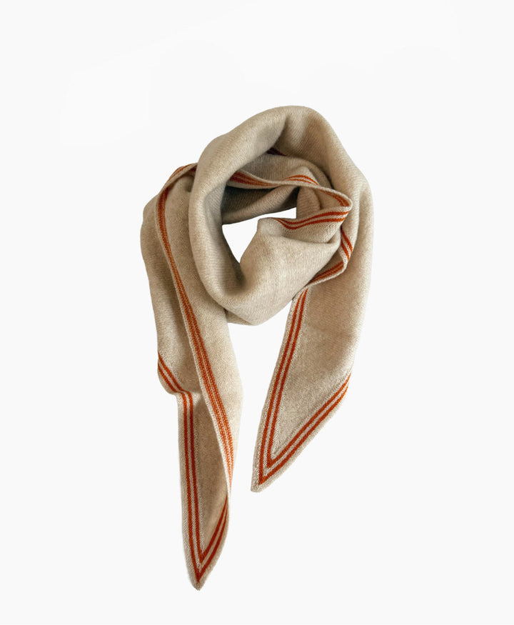 Kleiner Gestrickter Schal / Foulard aus Kaschmir - Creme / Orange