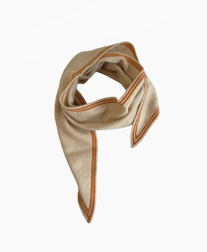 Kleiner Gestrickter Schal / Foulard aus Kaschmir - Creme / Orange