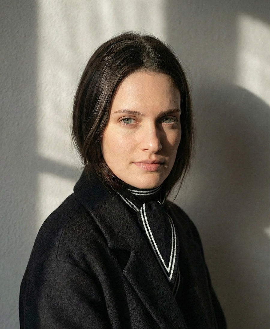 Kleiner Gestrickter Schal / Foulard aus Kaschmir - Schwarz / Weiss