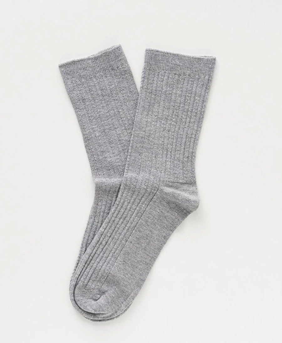 Pointelle Socken - gerippter Feinstrick - Hellgrau