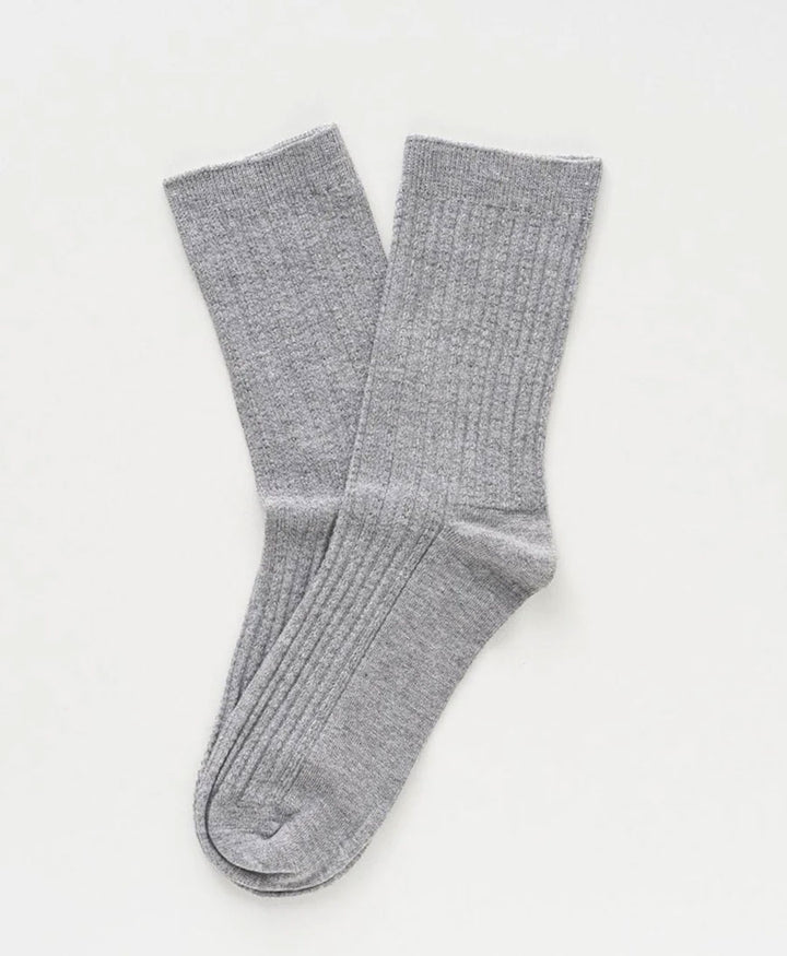 Pointelle Socken - gerippter Feinstrick - Hellgrau