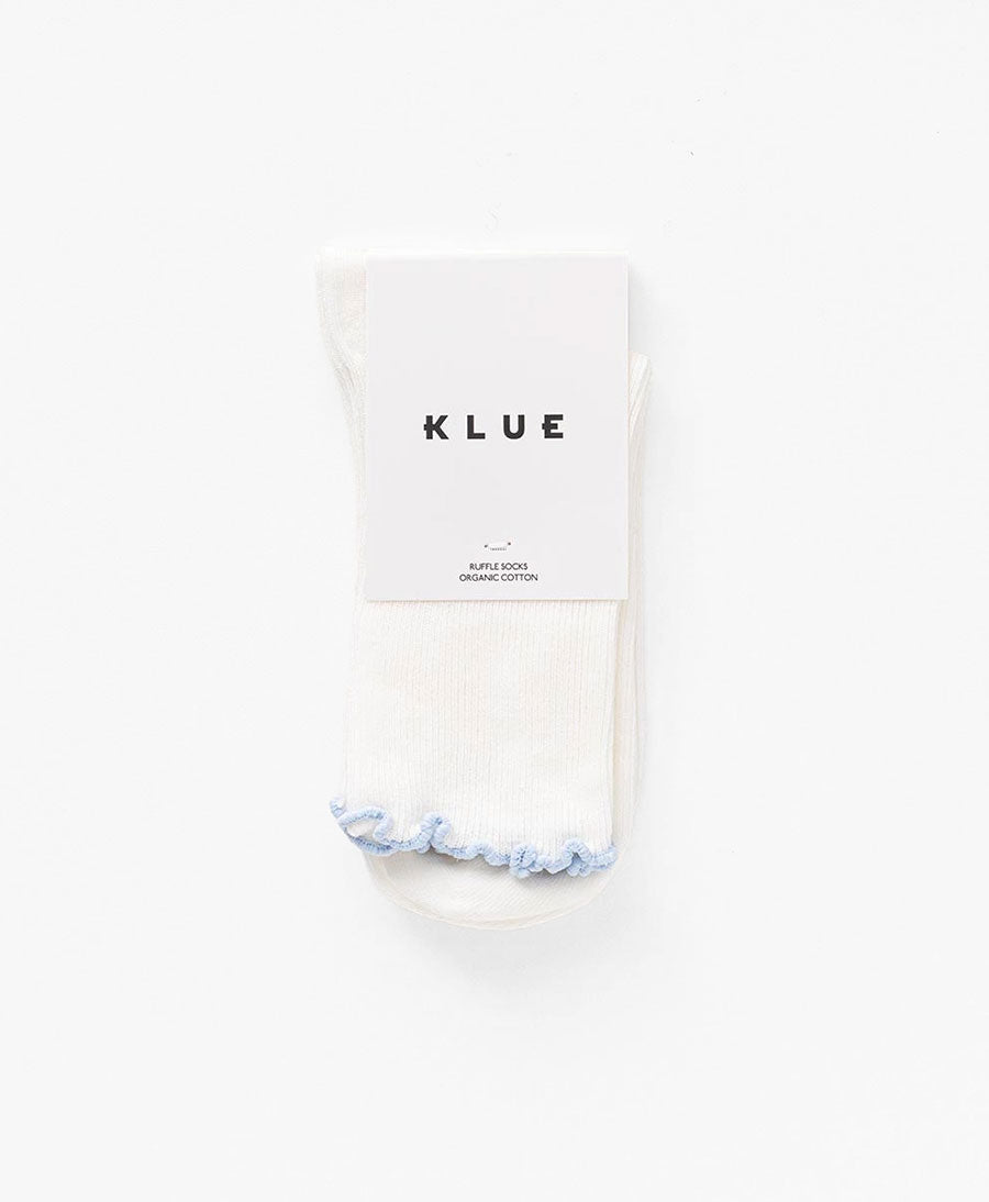 Rüschen Socken - Bio-Baumwolle - Weiss / Hellblau