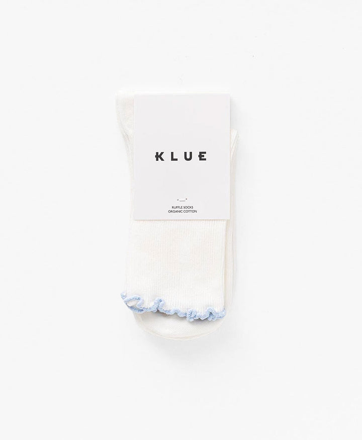 Rüschen Socken - Bio-Baumwolle - Weiss / Hellblau