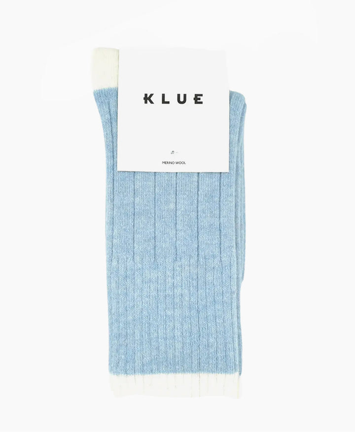 Socken Merinowolle mit Streifen - Hellblau / Creme