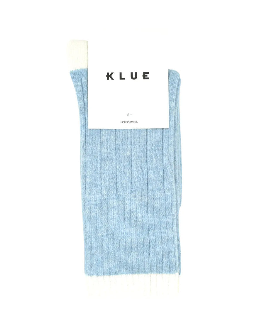 Socken Merinowolle mit Streifen - Hellblau / Creme