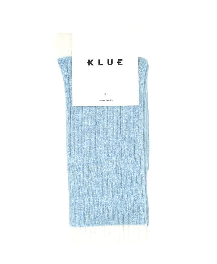 Socken Merinowolle mit Streifen - Hellblau / Creme