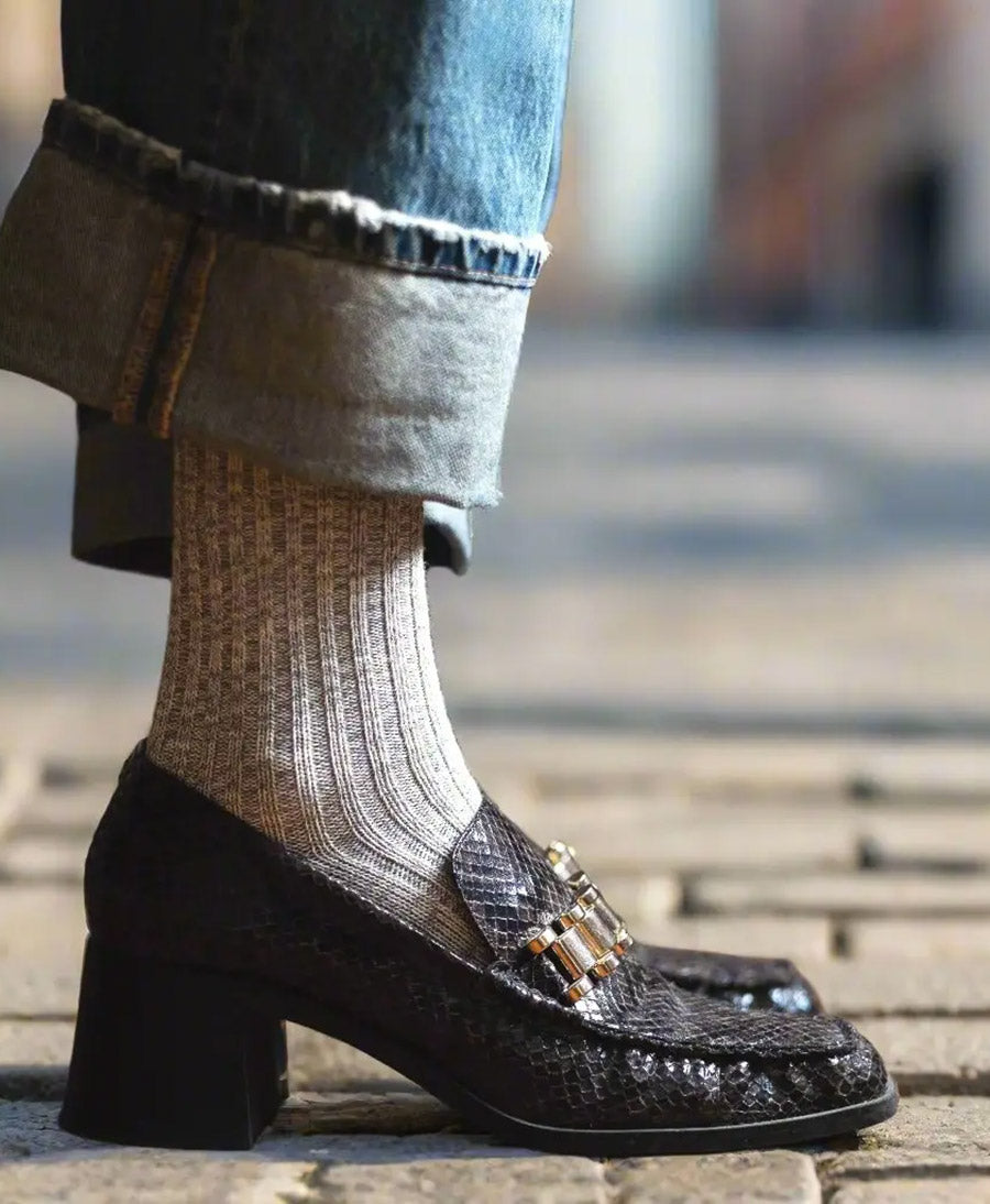 Gerippte Socken Baumwolle Melange - Hellgrau