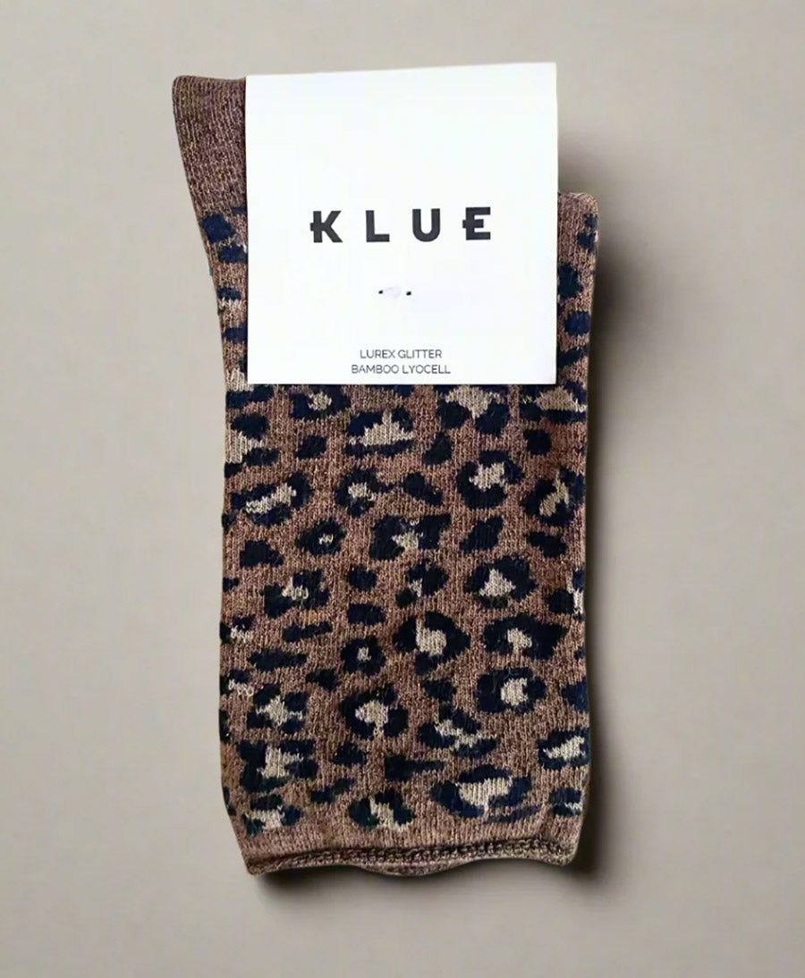 Glitzer Socken Lyocell - Leopard Dunkelbraun