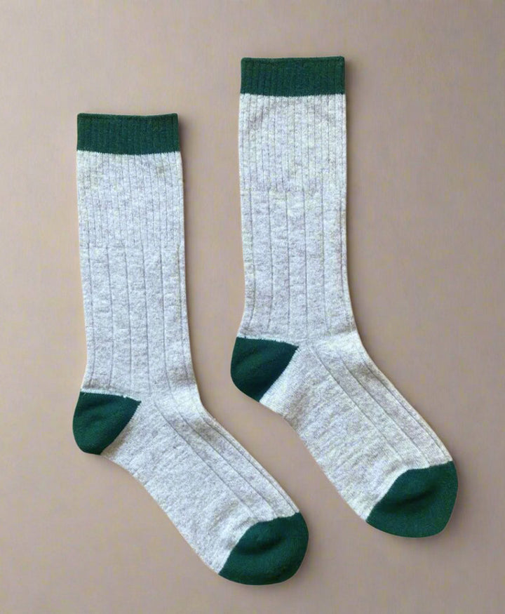 Socken Merinowolle - Sand / Grün