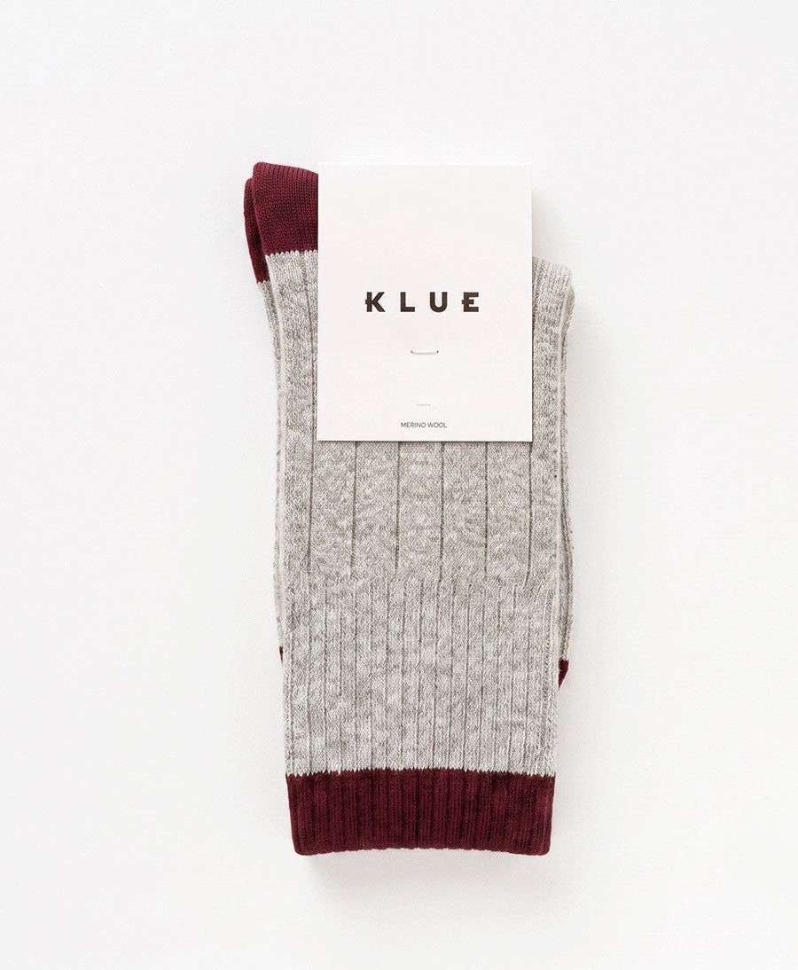 Socken Merinowolle - Sand / Dunkelrot