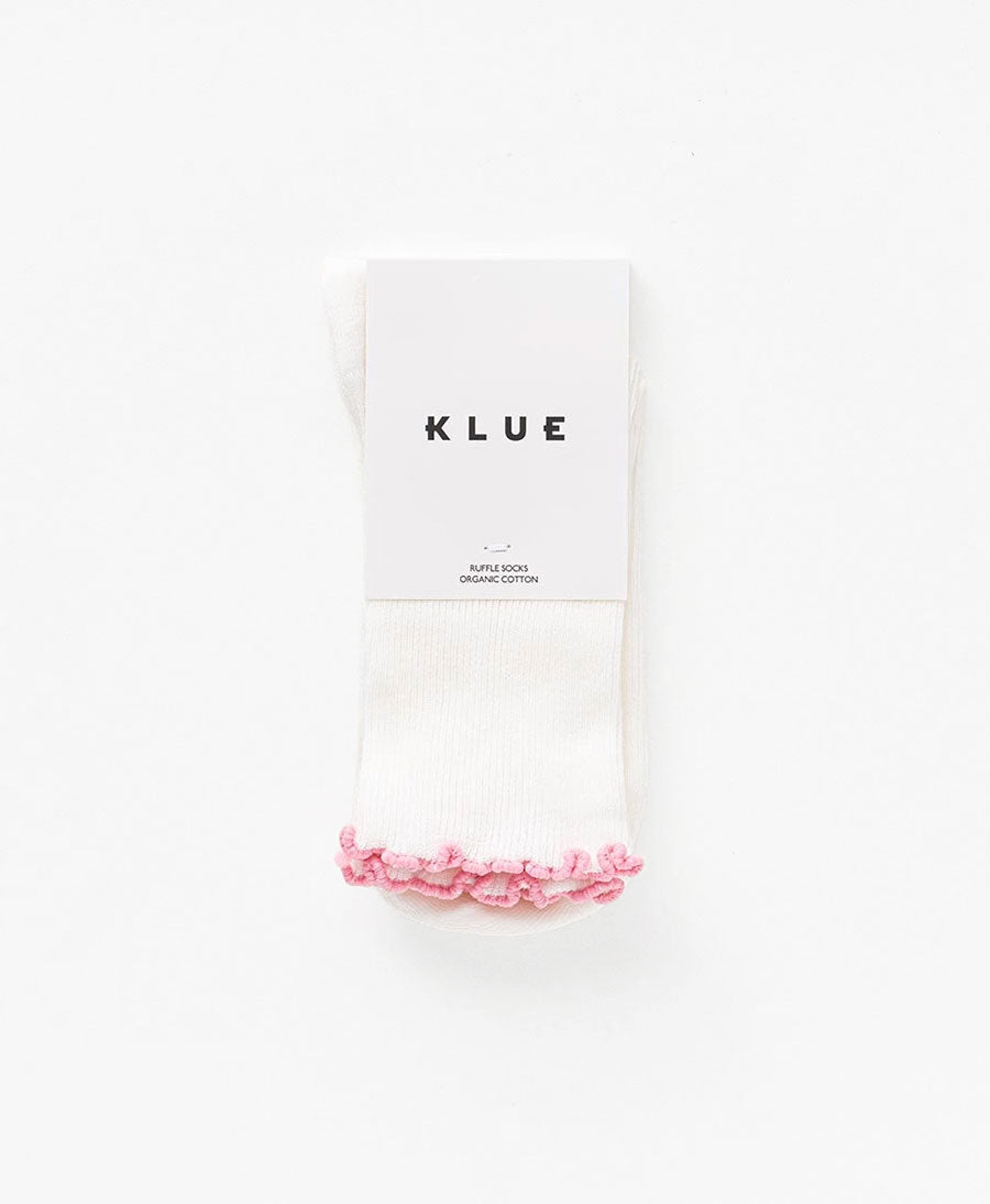 Rüschen Socken - Bio-Baumwolle - Weiss / Rosa
