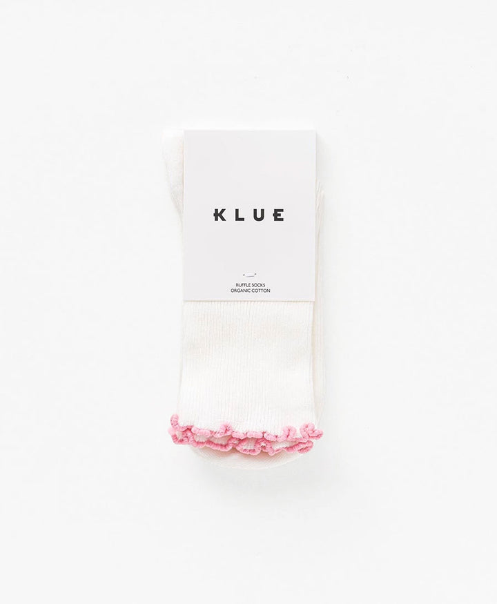 Rüschen Socken - Bio-Baumwolle - Weiss / Rosa