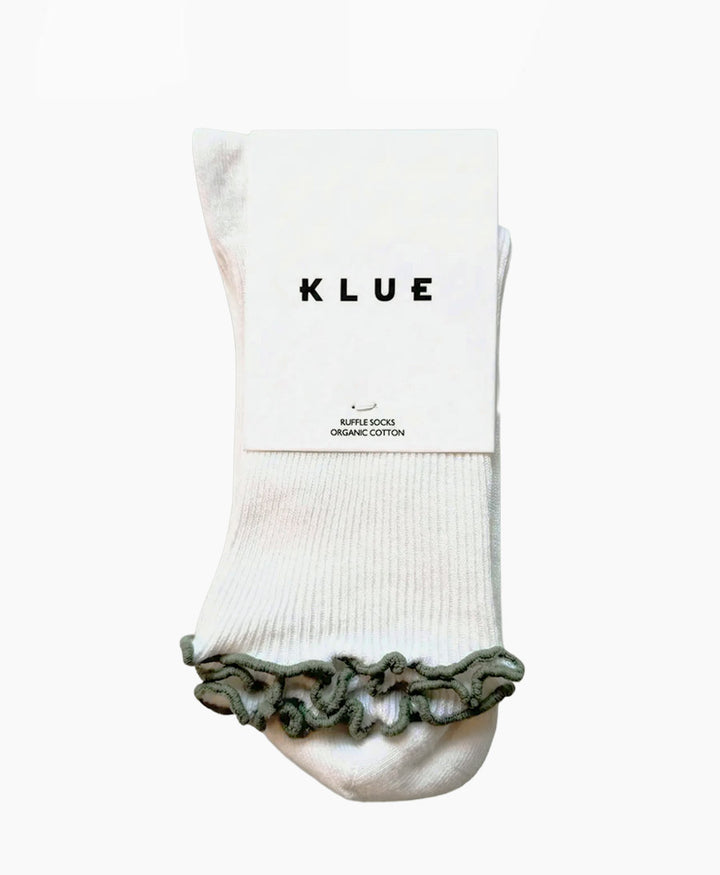 Rüschen Socken - Bio-Baumwolle - Weiss / Khaki