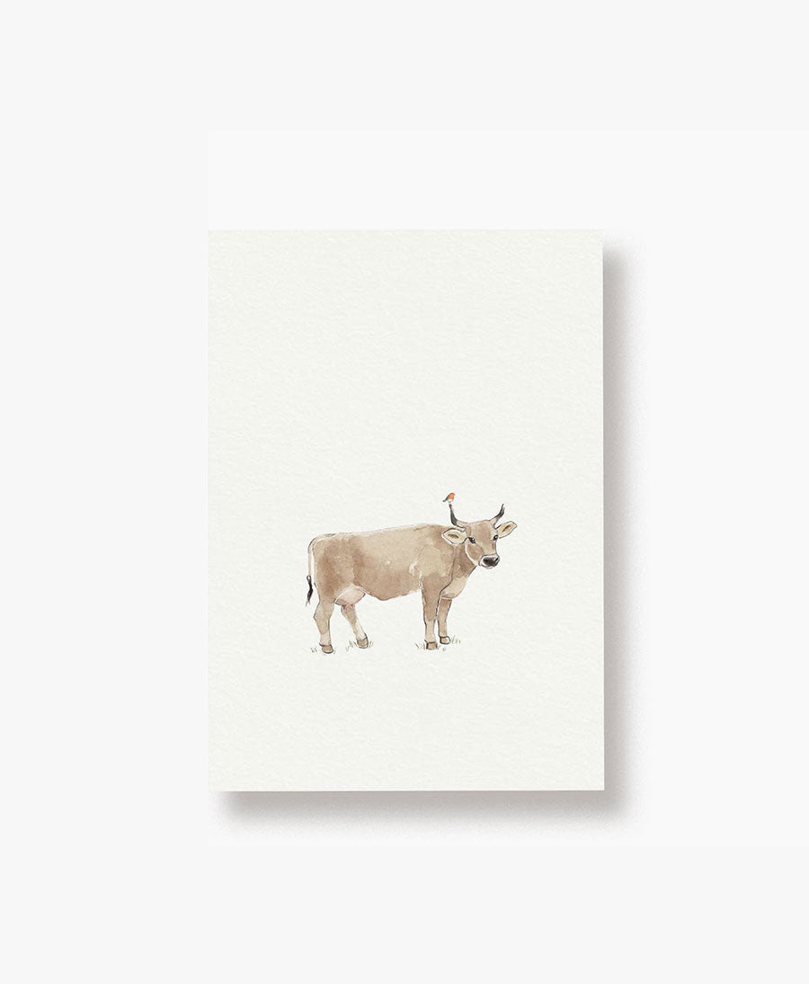 Postkarte "Kuh und Rotkehlchen"