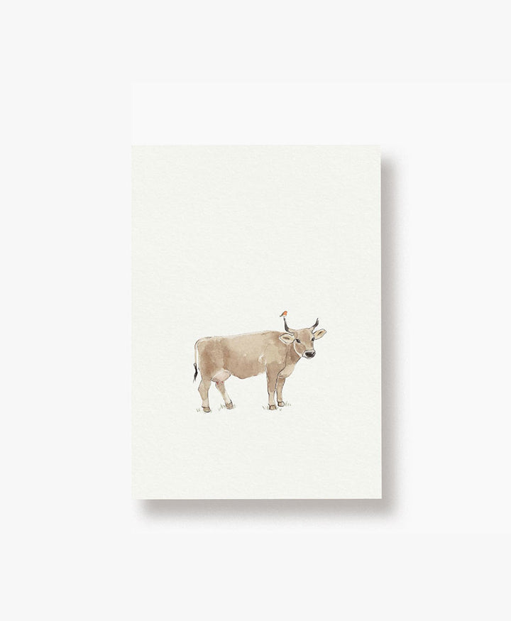 Postkarte "Kuh und Rotkehlchen"