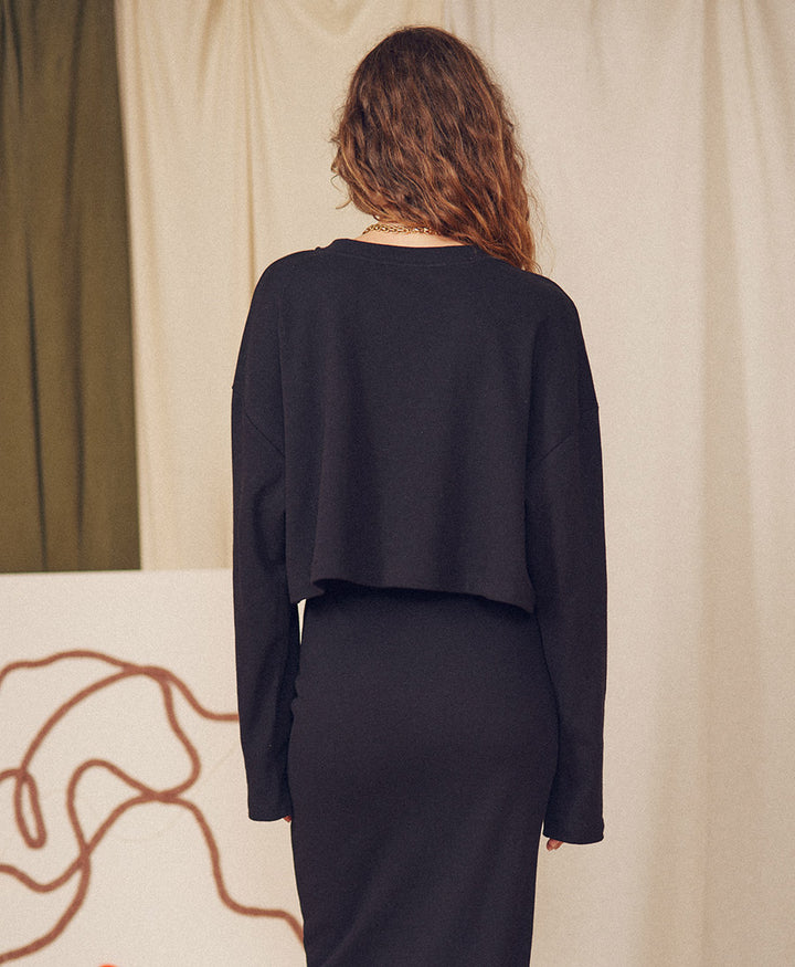Cropped Langarm Top  - Schwarz