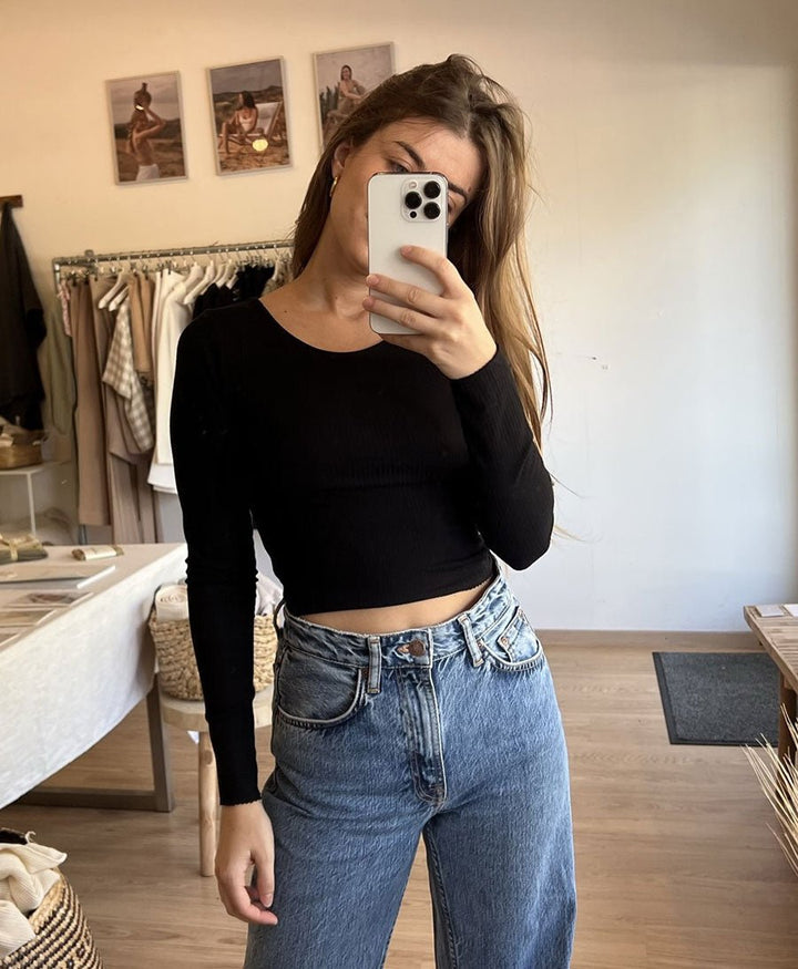 Langarm Crop Top ELLA aus Tencel - schwarz - Morena Isabel - clomes