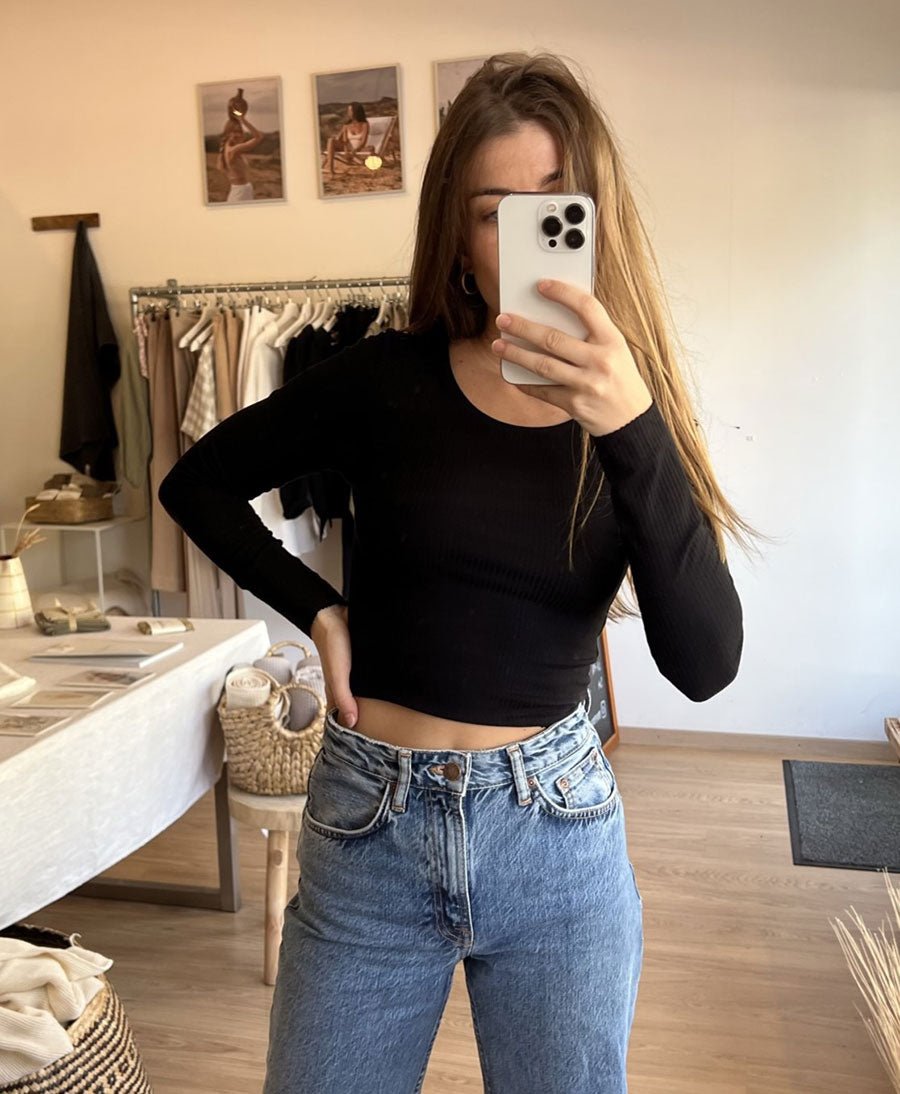 Langarm Crop Top ELLA aus Tencel - schwarz - Morena Isabel - clomes