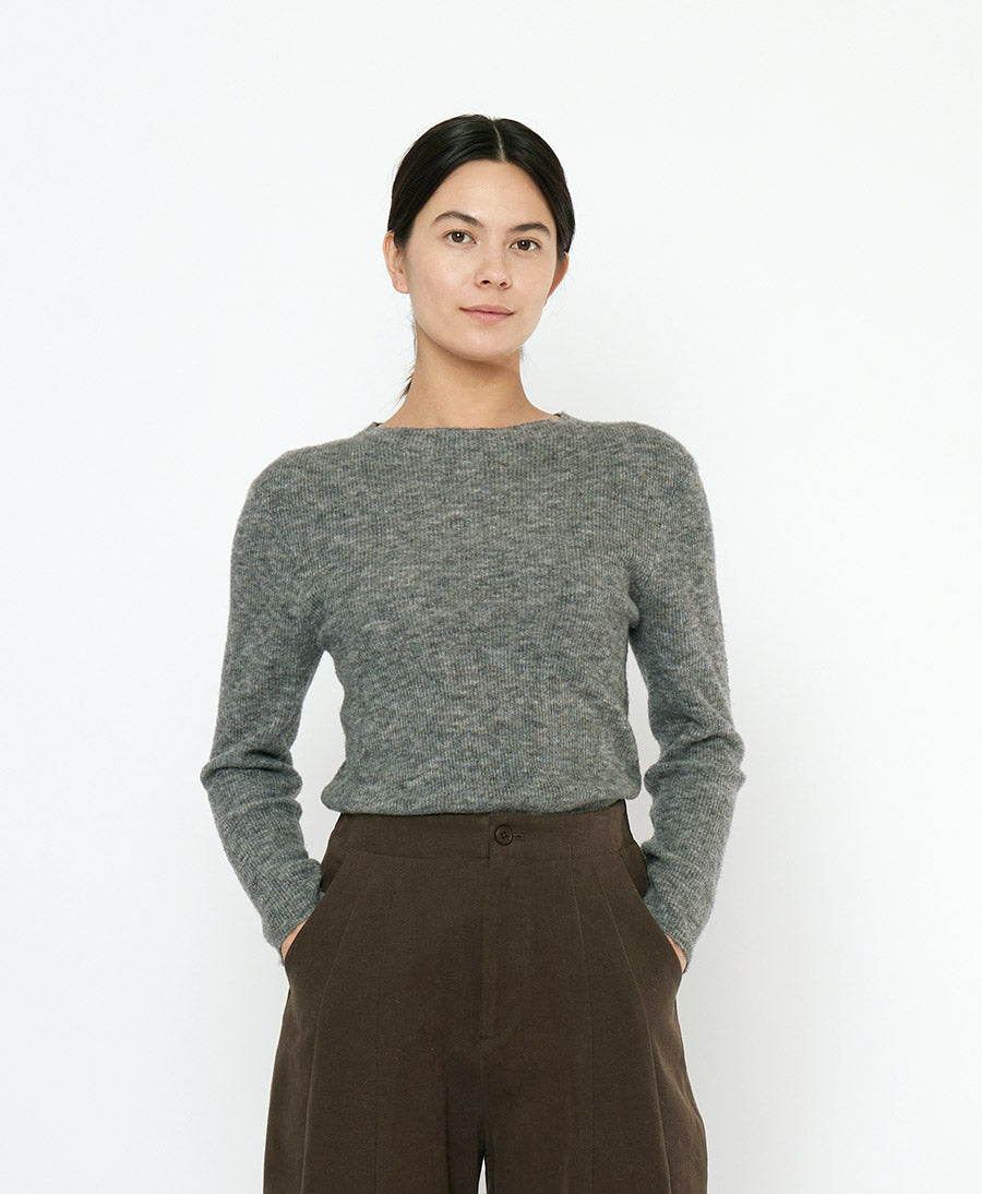 Langarm Shirt Mockneck - Grau (meliert)