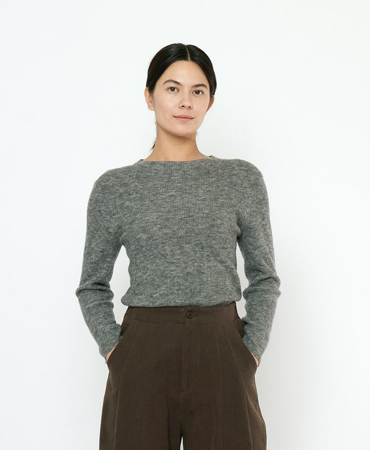 Langarm Shirt Mockneck - Grau (meliert)